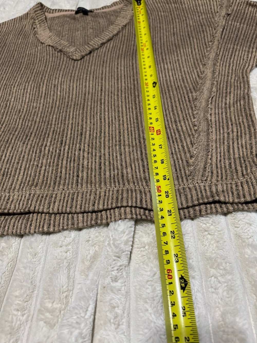 NWOT Eclipse Ribbed V-Neck Sweater in two-tone Brown - Picture 9 of 12